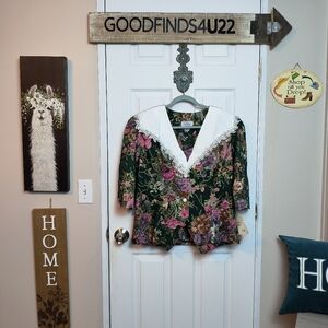 Vintage CMJ LTD New York floral Cottage Core blouse/Jacket sz 20 Lightweight